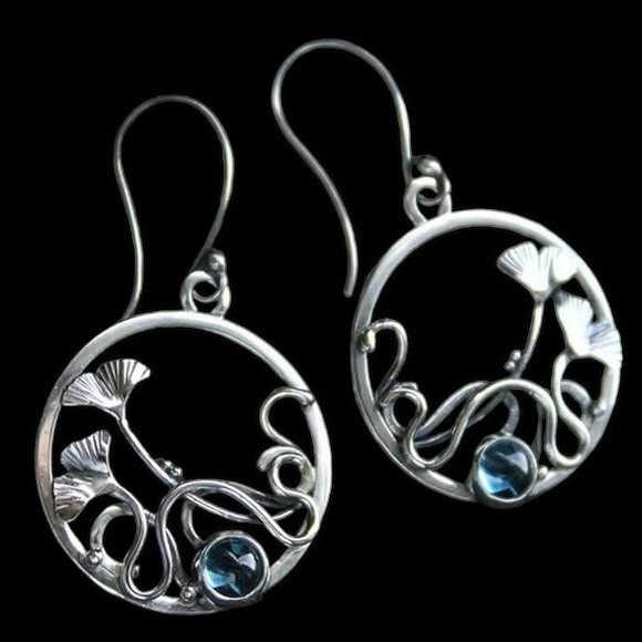 Boho moonlit garden floral earrings with sky blue Crystal 3 for $12 - Picture 1 of 4